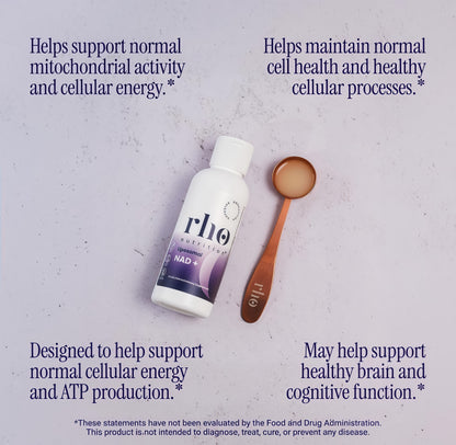 Rho Nutrition Liposomal NAD+-LiquidSupplement Designed to Help SupportAbsorption -Active Form of NAD+Helps Support Normal Cellular Health,Healthy Aging, Energy Metabolism andOverall Vitality
